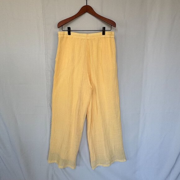 Monday Swimwear Tahiti 100% Linen Butter Yellow Tassel Tie Wide Leg Pants Size M - Picture 7 of 12